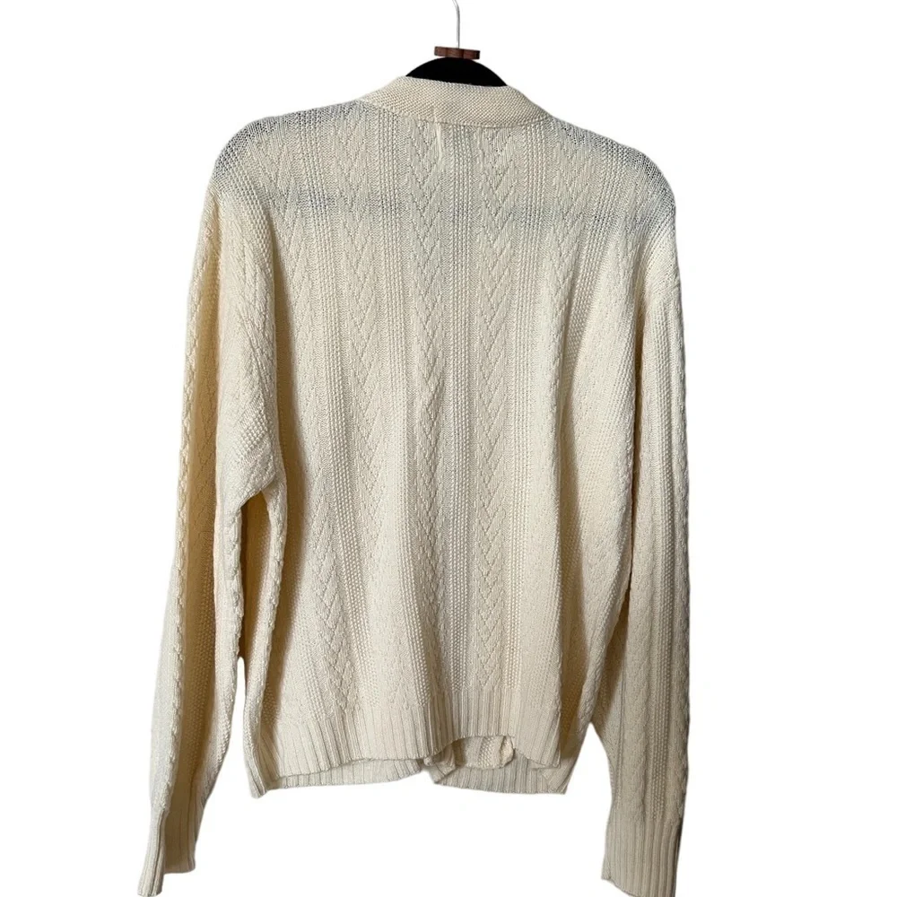 Vintage 60s Cream Golden Arrow Worsted Wool Knit Cardigan Fisherman Sweater